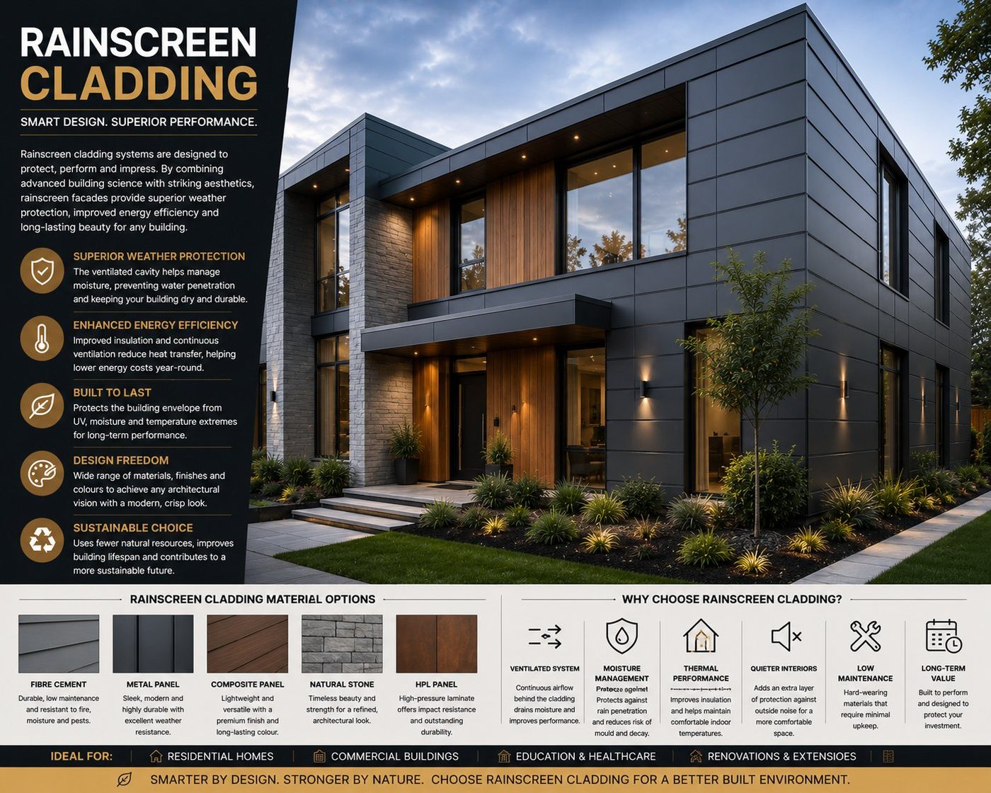 Fire-rated cladding system on a residential building